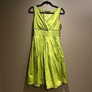 Liz Claiborne Petite chartreuse green empire waist cocktail dress.